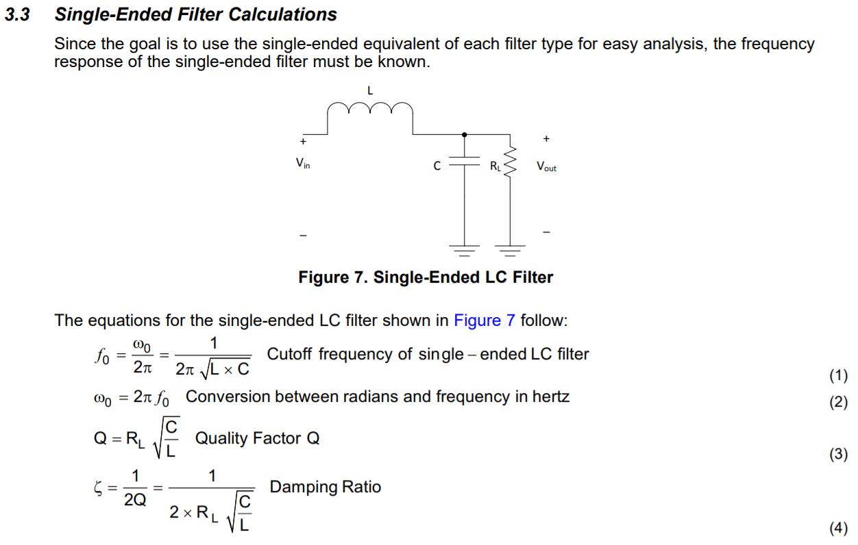 Single-Ended Filter Calculations